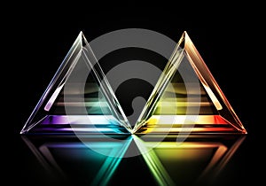 Pyramid with refraction light and holographic effect on dark background