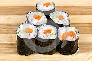 Pyramid of salmon maki sushi