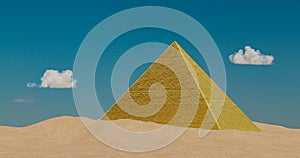 a pyramid in the sand with a sky background and clouds in the background, with a few clouds in the sky, 3D illustration