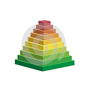 Pyramid scheme 10 ten steps. vector hierarchy level chart graph, green red yellow diagram structure. triangle 3d infographic