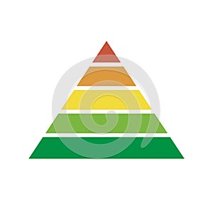 Pyramid scheme 5 five steps. vector hierarchy chart level graph, green red yellow diagram structure. triangle infographic