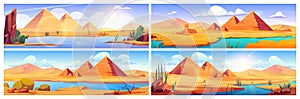 Pyramid and sphinx in egypt desert oasis vector