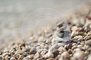 A pyramid of stacked flat pebble stones 8653.
