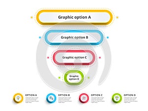 Pyramid 4 step process chart infographics with option circles. F photo