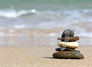 Pyramid of stones. beach