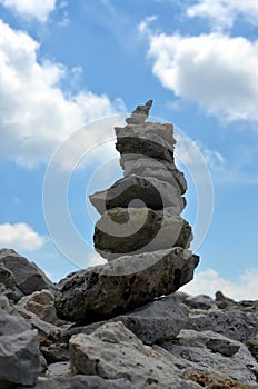 Pyramid of stones on the mountainside Stability