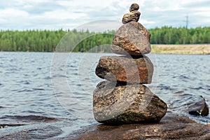 Pyramid of stones, stone seids.