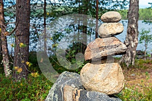 Pyramid of stones, stone seids.