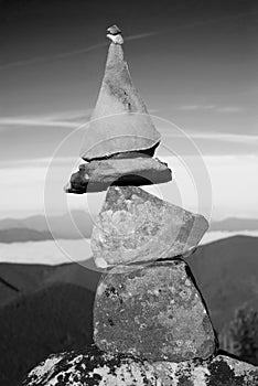 Pyramid of stones at the top is a landart