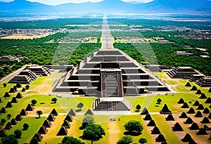 the pyramid of the sun in mexico city surrounded by trees photo