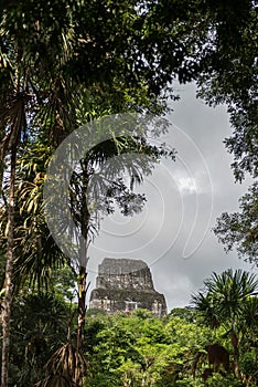 Pyramid and the Temple in Tikal Park. Sightseeing object in Guatemala with Mayan Temples and Ceremonial Ruins. Tikal is an ancient