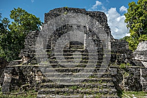 Pyramid and the Temple in Tikal Park. Sightseeing object in Guatemala with Mayan Temples and Ceremonial Ruins. Tikal is an ancient