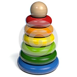 Pyramid Wooden Toy with Colored Rings