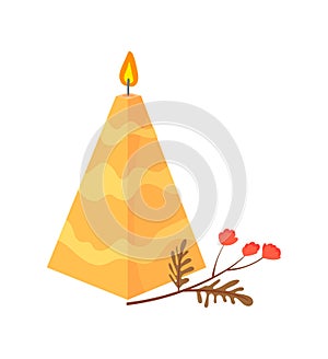 Pyramid yellow candle. Sumbol religion church, style vector illustration