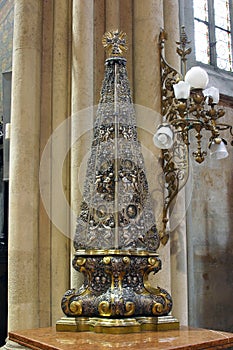 Pyramidal baroque reliquary in Cathedral of the Assumption of the Virgin Mary in Zagrebb photo