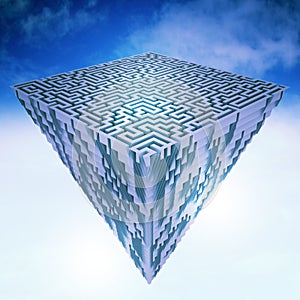 Pyramidal flying piece of land as maze structure