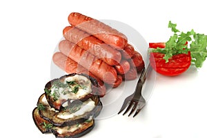 Pyramide of sauages over white