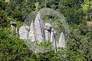 Pyramides d`Euseigne or fairy chimney rock formations in Swiss Alp