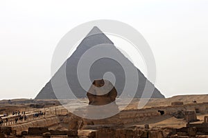 Pyramids In Desert Of Egypt And Sphinx In Giza