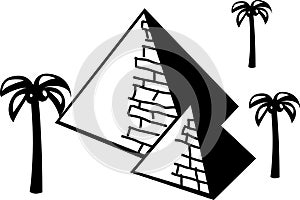 Pyramids in the desert with palm trees vector