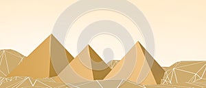 Pyramids egypt of Giza and Origami Paper with Low poly art Concept on orange. Dry desert under sun, banner, website, Copy Space