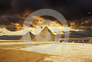 Pyramids at Giza on the background of the Sunset,Cairo, Egypt