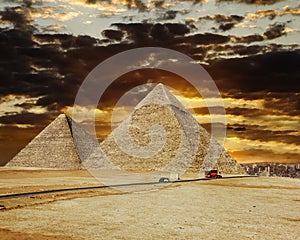 Pyramids at Giza on the background of the Sunset,Cairo, Egypt