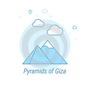 Pyramids of Giza, Egypt Flat Vector Illustration, Icon. Light Blue Monochrome Design. Editable Stroke
