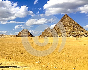 Pyramids of giza. Great pyramids of Egypt. The seventh wonder of the world. Ancient megaliths