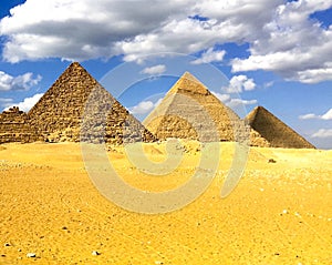 Pyramids of giza. Great pyramids of Egypt. The seventh wonder of the world. Ancient megaliths