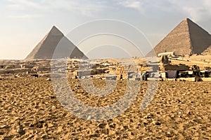 Pyramids of giza. Great pyramids of Egypt. The seventh wonder of the world. Ancient megaliths