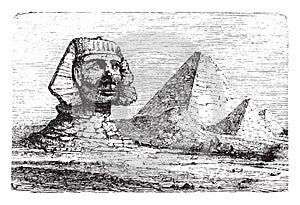 Pyramids of Giza and the Great Sphinx, vintage engraving