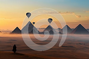 the pyramids of giza and hot air balloons. Generative Ai