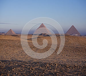 The Pyramids of Giza at sunrise