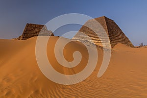 Pyramids of Meroe located in a desert of Sud