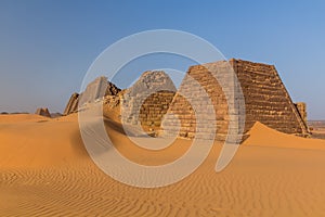 Pyramids of Meroe located in a desert of Sud