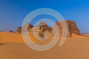 Pyramids of Meroe located in a desert of Sud