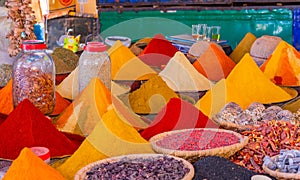 Pyramids of spices in Rissani Market, Morocco. photo