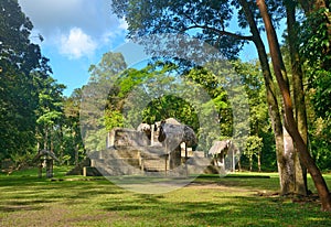 Pyramids and Stella in archaeological park Cebal in Guatemal photo