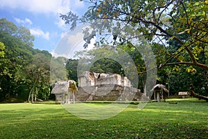 Pyramids and Stella in the archaeological park Cebal in Guatemala.