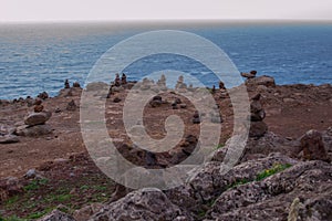 Pyramids of stones on the island of Madeira, Cape San Lorenzo