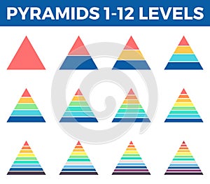 Pyramids, triangles with 1 - 12 steps, levels.