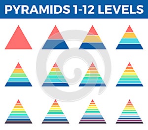 Pyramids, triangles with 1 - 12 steps, levels. photo
