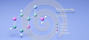 pyrazinamide molecule, molecular structures, antituberculosis agent, 3d model, Structural Chemical Formula and Atoms with Color