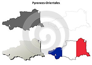 Pyrenees-Orientales, Languedoc-Roussillon outline map set
