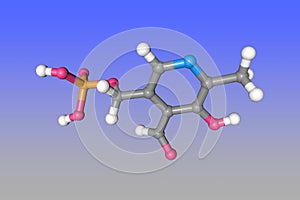 Pyridoxal phosphate (P5P), the active form of vitamin b6. Molecular model on blue background. 3d illustration