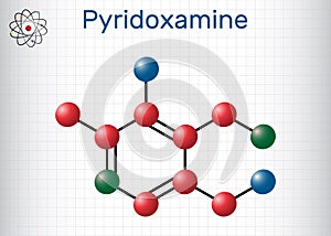 Pyridoxamine molecule. It is form of vitamin B6. Molecule model. Sheet of paper in a cage