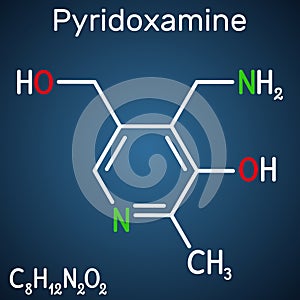 Pyridoxamine molecule. It is form of vitamin B6. Structural chemical formula on the dark blue background. Vector