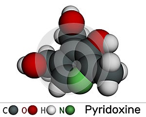 Pyridoxine molecule. It is form of vitamin B6. Molecular model. 3D rendering