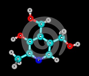 Pyridoxine (vitamin B6) molecular structure on black background